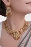 Buy_Prestones_Multi Color Pearls, Zari, Stones Polki Embellished Pendant Necklace Set _at_Aza_Fashions