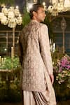 Shop_Seema Gujral_Grey Silk Embroidery, Zari Floral Raw Sherwani Set _at_Aza_Fashions