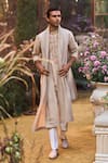 Shop_Seema Gujral_Beige Silk, Cotton, Organza Embroidery Raw Kurta Set _at_Aza_Fashions