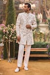 Shop_Seema Gujral_Beige Silk Embroidery Raw Sherwani Set _at_Aza_Fashions