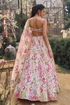 Seema Gujral_Peach Net Embroidery, Sequins, Beads Sweetheart Neck Floral Lehenga Set _Online_at_Aza_Fashions