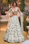 Buy_Seema Gujral_Green Net Embroidery V-neck Flower Cluster Lehenga Set _at_Aza_Fashions