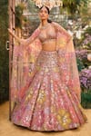 Buy_Seema Gujral_Multi Color Net Embroidery, Sequins, Mirrors Floral Garden Lehenga Set _at_Aza_Fashions
