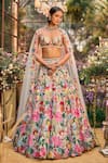 Buy_Seema Gujral_Multi Color Net Embroidery, Beads, Pearls Contrast Floral Lehenga Set _at_Aza_Fashions