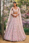Buy_Seema Gujral_Pink Net Sequins, Beads, Pearls Scoop Neck Tonal Embroidered Lehenga Set _at_Aza_Fashions