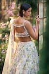 Seema Gujral_Yellow Net Embroidery, Sequins, Beads, Pearls Sweetheart Floret Lehenga Set _Online_at_Aza_Fashions
