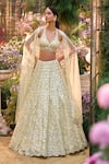 Buy_Seema Gujral_Yellow Net Sequins V-neck Scallop Tonal Embroidered Lehenga Set _at_Aza_Fashions