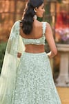 Seema Gujral_Blue Net Embroidery Sweetheart Neck Tonal Flower Lehenga Set _Online_at_Aza_Fashions