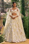 Buy_Seema Gujral_Yellow Net Sequins, Pearls, Stones, Beads Floral Embellished Lehenga Set  _at_Aza_Fashions
