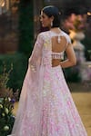 Seema Gujral_Pink Net Sequins, Beads, Pearls, Stones Scoop Neck Fower Embellished Lehenga Set _Online_at_Aza_Fashions