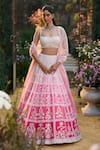 Buy_Seema Gujral_Pink Net Embroidery, Sequins, Beads Square Neck Ombre Motif Lehenga Set _at_Aza_Fashions