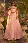 Buy_Seema Gujral_Pink Net Sequins, Beads Flower Tonal Embroidered Lehenga Set _at_Aza_Fashions