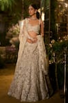 Buy_Seema Gujral_Grey Net Embroidery, Sequins, Pearls, Stones Floral Cluster Work Lehenga Set _at_Aza_Fashions