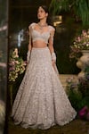 Buy_Seema Gujral_Grey Net Sequins, Pearls, Stones, Tassels Tonal Floral Embellished Lehenga Set _at_Aza_Fashions