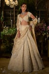 Buy_Seema Gujral_Gold Silk, Tissue, Organza Embroidery, Sequins, Stones Regal Flower Lehenga Set _at_Aza_Fashions
