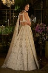 Shop_Seema Gujral_Beige Silk, Tissue, Organza Embroidery, Pearls Regal Floral Lehenga Set _at_Aza_Fashions
