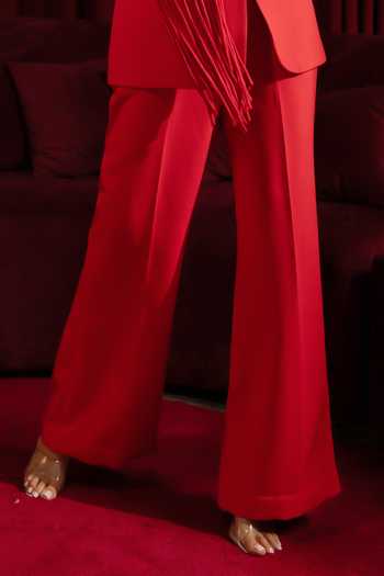 Buy_Vidhi Wadhwani_Red Crepe Sequins, Cut Work, Applique, Fringe V-neck Braided Jacket And Pant Set _Online_at_Aza_Fashions
