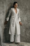 Vidhi Wadhwani_White Crepe Embroidery, Cut Work, Applique Blazer And Pant Set _at_Aza_Fashions