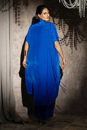 Shop_Vidhi Wadhwani_Blue Silk Applique Tara Embroidered Jacket Pant Set _at_Aza_Fashions