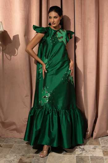 flowers with emerald green dress Buy Silk, Taffeta Applique, Fabric Sivana Embroidered For Women by Vidhi Wadhwani Online at Aza Fashions what color flowers go.with emerald green dress