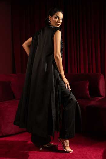 Shop_Vidhi Wadhwani_Black Crepe Applique Open Neck Liza Jacket And Pant Set _at_Aza_Fashions