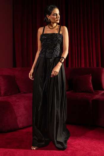 Buy_Vidhi Wadhwani_Black Crepe Embroidery Sweetheart Neck Sera Embellished Jumpsuit _Online_at_Aza_Fashions