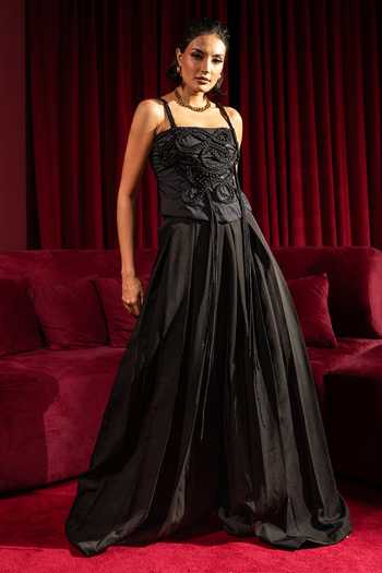 Shop_Vidhi Wadhwani_Black Crepe Embroidery Sweetheart Neck Sera Embellished Jumpsuit _at_Aza_Fashions