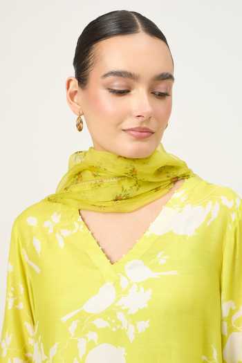 Shop_Dot_Green Silk, Cotton, Organza V-neck, Yes Bloom Print Kurta Set _Online_at_Aza_Fashions