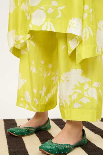 Buy_Dot_Green Silk, Cotton, Organza V-neck, Yes Bloom Print Kurta Set 