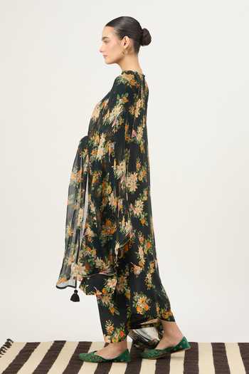 Dot_Black Silk, Chiffon High Neck, No Floral Print Kurta Set _Online_at_Aza_Fashions