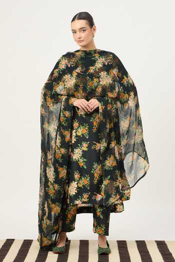 Buy_Dot_Black Silk, Chiffon High Neck, No Floral Print Kurta Set _at_Aza_Fashions