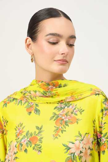 Dot_Green Silk, Chiffon Tassels Round Neck, Yes Printed Kurta Set _Online_at_Aza_Fashions
