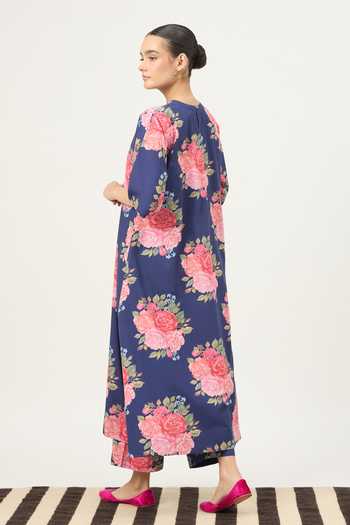 Dot_Blue Pure Cotton Round Neck, Yes Nayab Printed Kurta And Pant Set _Online_at_Aza_Fashions