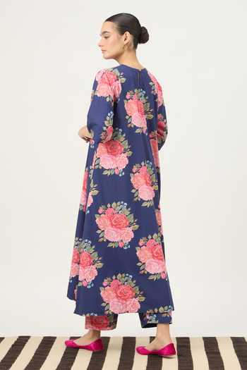 Shop_Dot_Blue Pure Cotton Round Neck, Yes Nayab Printed Kurta And Pant Set _at_Aza_Fashions