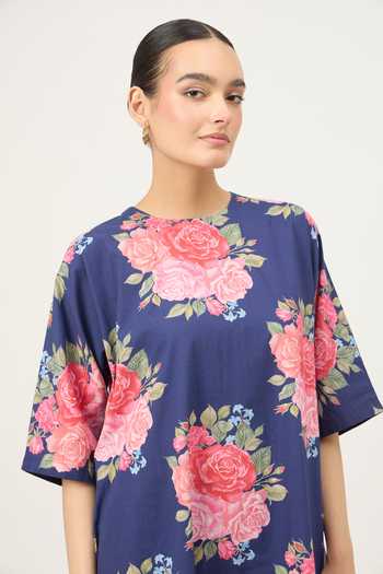 Shop_Dot_Blue Pure Cotton Round Neck, Yes Nayab Printed Kurta And Pant Set _Online_at_Aza_Fashions