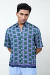 Buy_Triune_Blue Tencel, Satin Twin Snake Printed Shirt _at_Aza_Fashions