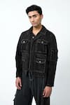 Shop_Triune_Black Denim Tassels, Fringe Raw Groans Jacket _Online_at_Aza_Fashions