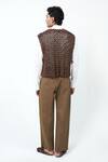 Shop_Triune_Brown Wood Hand Beaded Vest _at_Aza_Fashions