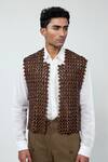 Buy_Triune_Brown Wood Hand Beaded Vest _at_Aza_Fashions