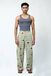 Buy_Triune_Green Cotton Techno Tiles Printed Pant _at_Aza_Fashions