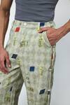 Shop_Triune_Green Cotton Techno Tiles Printed Pant _Online_at_Aza_Fashions