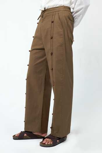 Triune_Brown Cotton Beads Wood Eching Lounge Pant _Online_at_Aza_Fashions
