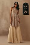 Buy_Twenty Nine_Cream Tissue Pleated And Flared Palazzo _at_Aza_Fashions