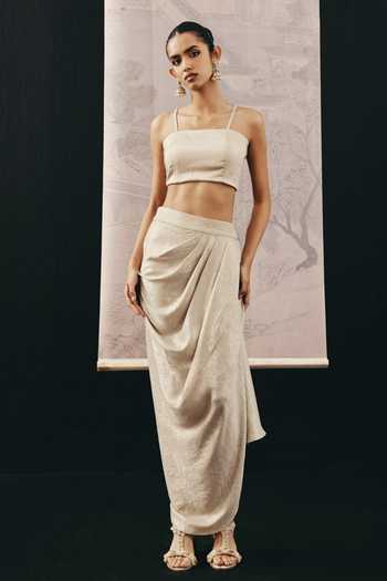 Buy_Twenty Nine_Beige Net Beads, Mirrors Round Neck Multi Panel Jacket _Online_at_Aza_Fashions