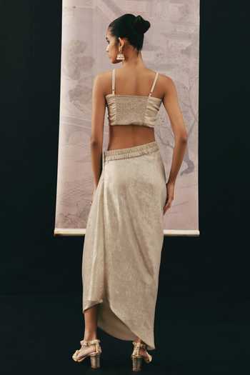 Shop_Twenty Nine_Beige Net Beads, Mirrors Round Neck Multi Panel Jacket _Online_at_Aza_Fashions