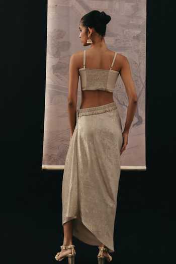 Shop_Twenty Nine_Silver Lycra Shimmer Skirt _at_Aza_Fashions