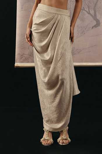 Twenty Nine_Silver Lycra Shimmer Skirt _Online_at_Aza_Fashions