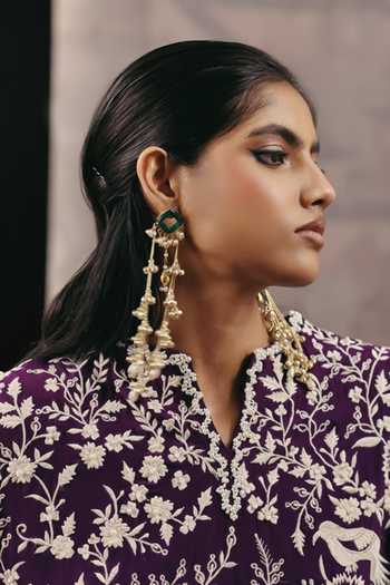 Shop_Twenty Nine_Purple Silk, Crepe Embroidery Split V-neck Top _Online_at_Aza_Fashions