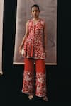 Buy_Twenty Nine_Red Silk, Crepe Embroidery Floral Palazzo _at_Aza_Fashions