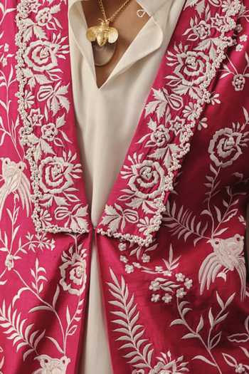 Shop_Twenty Nine_Pink Silk, Crepe Embroidery, Beads V-neck Gilet Jacket _Online_at_Aza_Fashions